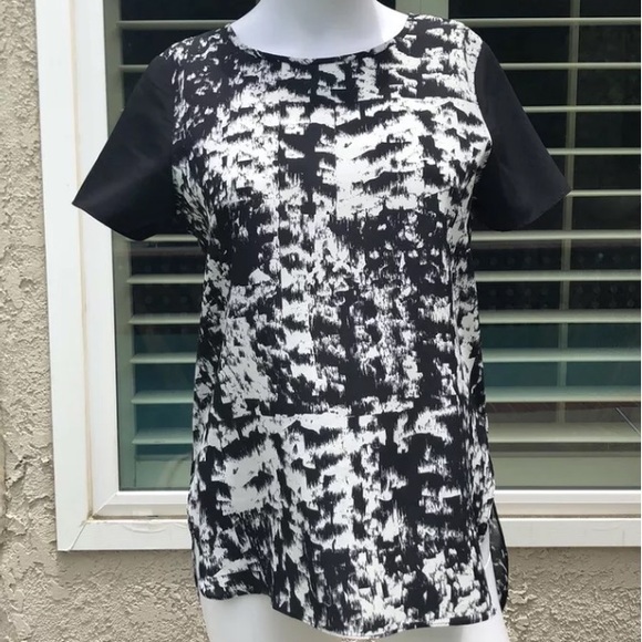CYNTHIA ROWLEY Black& White ShortSleeve Top SzXS - Picture 2 of 8